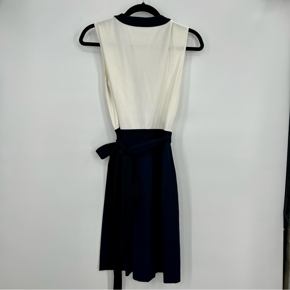 Diane von Furstenberg DVF Gracie Bow Wrap Mini Dress Sleeveless Color Block 6 - Picture 8 of 9